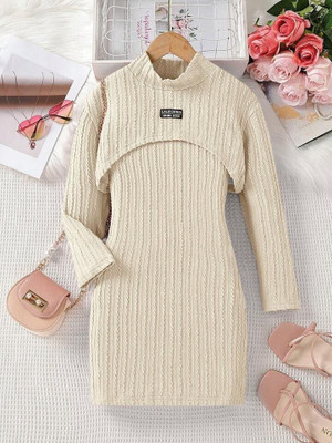 BISAL Indi Baby Girls Midi/Knee Length Party Dress(White, Full Sleeve)