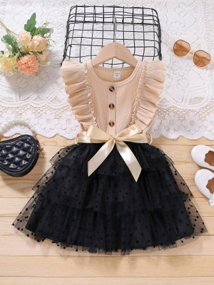 MANSI FASHION Baby Girls Midi/Knee Length Casual Dress(Beige, Sleeveless)