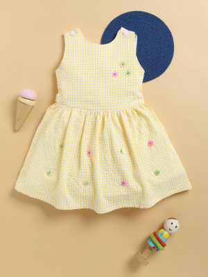 LACKii DOLL Girls Midi/Knee Length Casual Dress(Yellow, Sleeveless)