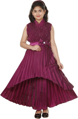 ZOOBA Girls Maxi/Full Length Party Dress(Purple, Sleeveless)