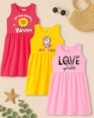Kuchipoo Girls Midi/Knee Length Casual Dress(Multicolor, Sleeveless)