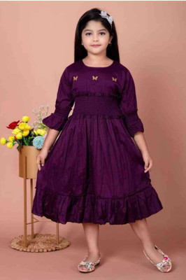 ayanfashion Girls Calf Length Festive/Wedding Dress(Maroon, 3/4 Sleeve)
