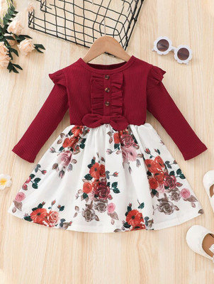 MISCHIF FASHION Baby Girls Midi/Knee Length Festive/Wedding Dress(Maroon, Full Sleeve)