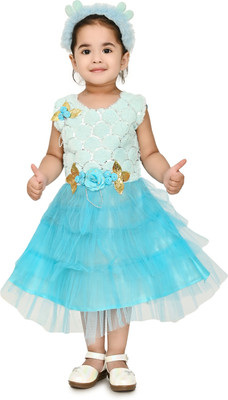 CHANDRIKA LIFESTYLE Girls Calf Length Party Dress(Light Blue, Sleeveless)