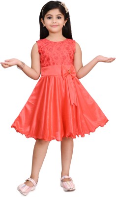 NEWJON Girls Midi/Knee Length Party Dress(Red, Sleeveless)