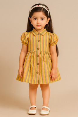 SARDAR DRESSES Baby Girls Midi/Knee Length Casual Dress(Yellow, Short Sleeve)