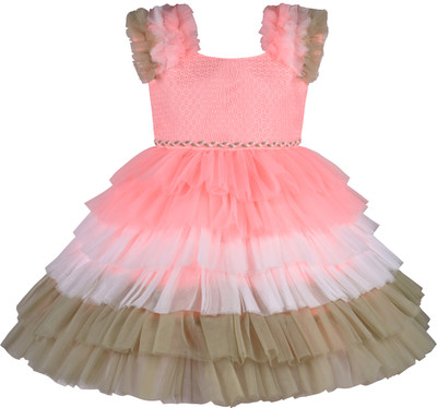 Wishkaro Baby Girls Midi/Knee Length Party Dress(Pink, Sleeveless)
