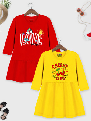 Trampoline Indi Girls Midi/Knee Length Casual Dress(Multicolor, 3/4 Sleeve)