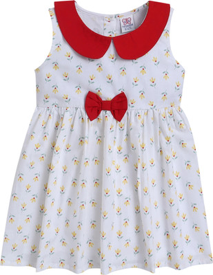 Mama & Bebe Indi Girls Midi/Knee Length Casual Dress(Red, White, Sleeveless)