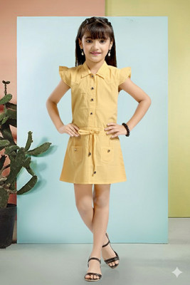SOULSHINE Indi Baby Girls Above Knee Casual Dress(Yellow, Sleeveless)
