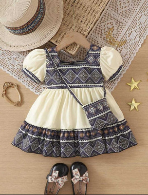 MISCHIF FASHION Baby Girls Midi/Knee Length Festive/Wedding Dress(White, Blue, Short Sleeve)