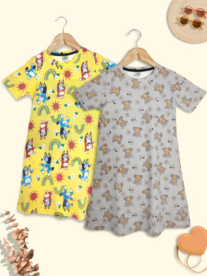 JILZ Girls Midi/Knee Length Casual Dress(Multicolor, Half Sleeve)