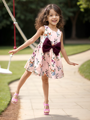 A.T.U.N. Indi Girls Above Knee Casual Dress(Pink, Sleeveless)