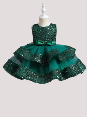 RADHE ENTERPRISE Girls Midi/Knee Length Party Dress(Green, Sleeveless)