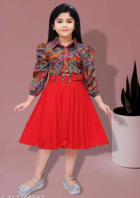 R KAY FASHIONS Girls Midi/Knee Length Festive/Wedding Dress(Red, Full Sleeve)
