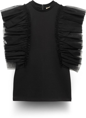 Spunkies Girls Short/Mid Thigh Casual Dress(Black, Fashion Sleeve)