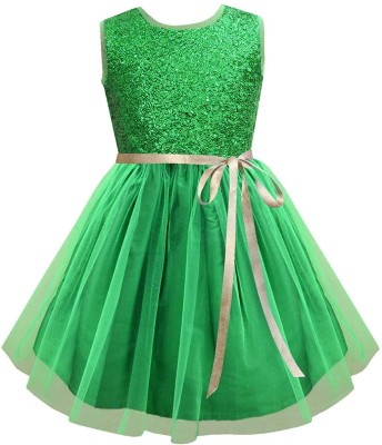 A.T.U.N. Girls Midi/Knee Length Party Dress(Green, Sleeveless)