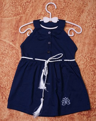 THE MAPLES FASHION Girls Midi/Knee Length Casual Dress(Blue, Sleeveless)