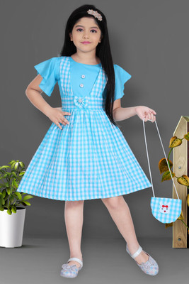 MT SAHIN DRESSES Girls Above Knee Festive/Wedding Dress(Blue, Cap Sleeve)
