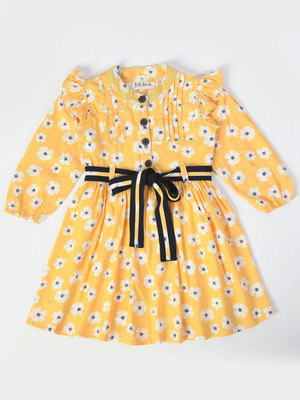 Bella Moda Baby Girls Midi/Knee Length Casual Dress(Yellow, Full Sleeve)
