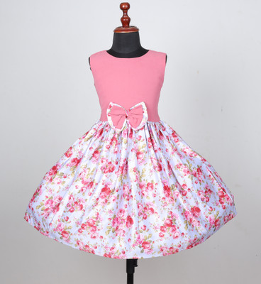 TIOR Girls Midi/Knee Length Festive/Wedding Dress(Pink, Sleeveless)