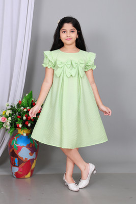 Haji Girls Midi/Knee Length Party Dress(Green, Half Sleeve)
