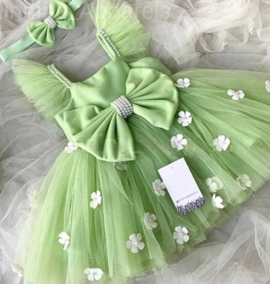 LITTLE MAMA Baby Girls Midi/Knee Length Party Dress(Green, Sleeveless)