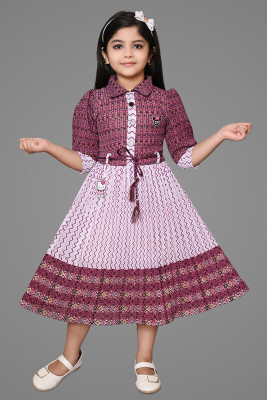 Tisha Fashions Girls Midi/Knee Length Party Dress(Purple, 3/4 Sleeve)
