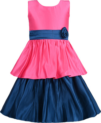 Silver Kraft Girls Midi/Knee Length Party Dress(Pink, Sleeveless)