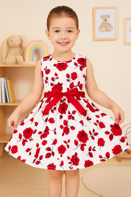 SAPL Girls Midi/Knee Length Casual Dress(White, Sleeveless)
