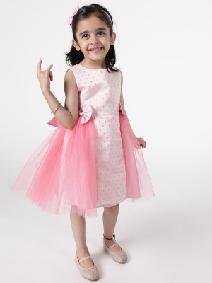 A Little Fable Girls Midi/Knee Length Party Dress(Pink, Sleeveless)