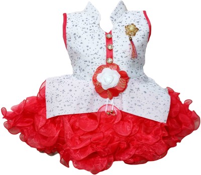 socho samjo Girls Midi/Knee Length Party Dress(Red, Sleeveless)