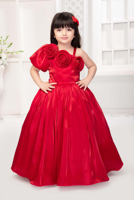SARDAR DRESSES Baby Girls Maxi/Full Length Party Dress(Red, Fashion Sleeve)
