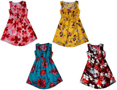 IndiWeaves Girls Below Knee Casual Dress(Multicolor, Sleeveless)