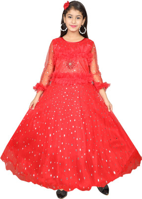 aruna creation Girls Maxi/Full Length Party Dress(Red, 3/4 Sleeve)