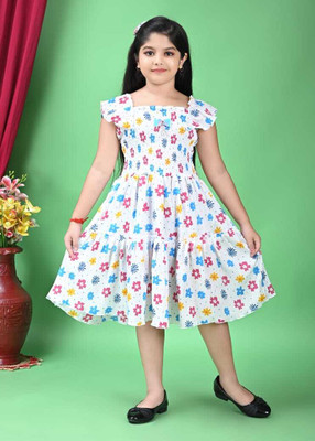 MOLLICK GGARMENTS Girls Maxi/Full Length Party Dress(White, Short Sleeve)