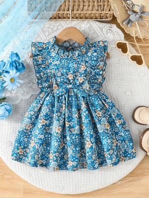 Style Connect Indi Girls Midi/Knee Length Party Dress(Blue, Sleeveless)