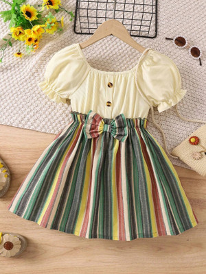 Style Connect Collection Girls Midi/Knee Length Party Dress(Yellow, Half Sleeve)