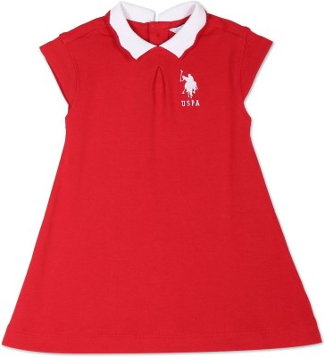 U.S. POLO ASSN. Girls Midi/Knee Length Casual Dress(Red, Cap Sleeve)