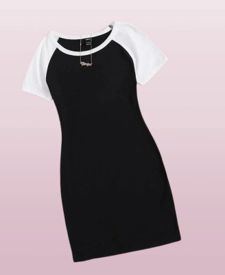 Toxicfashion Girls Midi/Knee Length Casual Dress(Black, Short Sleeve)