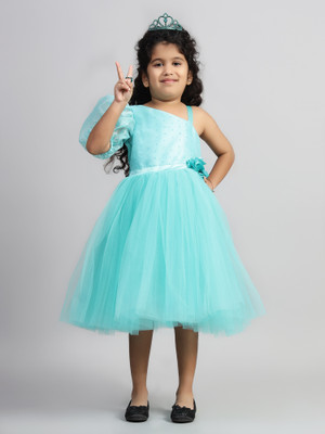 Toy Balloon Kids Baby Girls Midi/Knee Length Party Dress(Green, Half Sleeve)