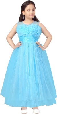 Aarika Indi Girls Maxi/Full Length Party Dress(Light Blue, Sleeveless)