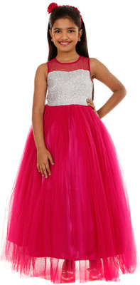 Wish Little Girls Maxi/Full Length Festive/Wedding Dress(Pink, Sleeveless)