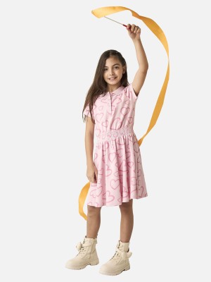 JUNIORS by Babyshop Girls Midi/Knee Length Casual Dress(Pink, Short Sleeve)