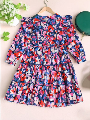 Bella Moda Girls Midi/Knee Length Casual Dress(Multicolor, 3/4 Sleeve)