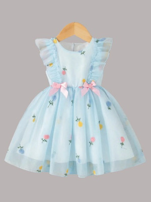 CASAD Baby Girls Midi/Knee Length Festive/Wedding Dress(Light Blue, Sleeveless)