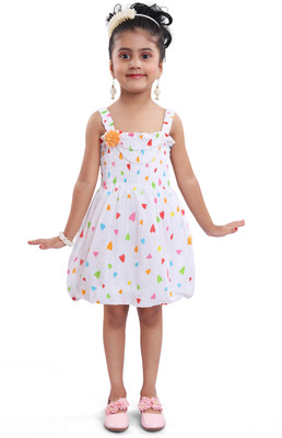 Wishkaro Girls Midi/Knee Length Casual Dress(Orange, Sleeveless)
