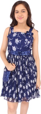 Cutecumber Girls Midi/Knee Length Casual Dress(Dark Blue, Sleeveless)