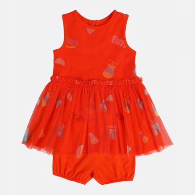 MINI KLUB Baby Girls Midi/Knee Length Casual Dress(Red, Sleeveless)