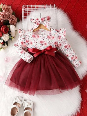 DHYANAM Indi Baby Girls Midi/Knee Length Festive/Wedding Dress(Multicolor, Full Sleeve)